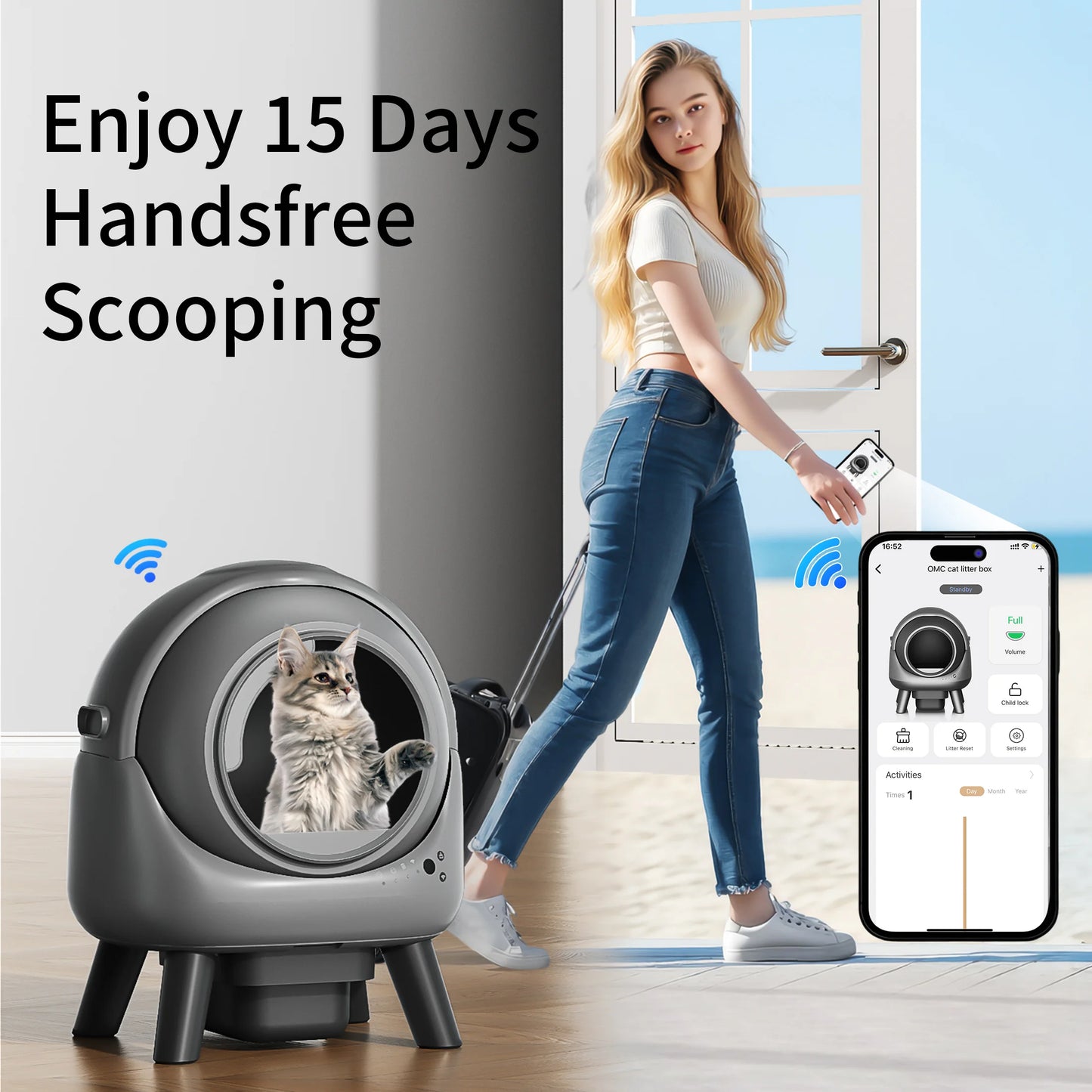 Automatic, Self-Cleaning Litter Box for Multiple Cats with App Control and Odor-Free Waste Disposal