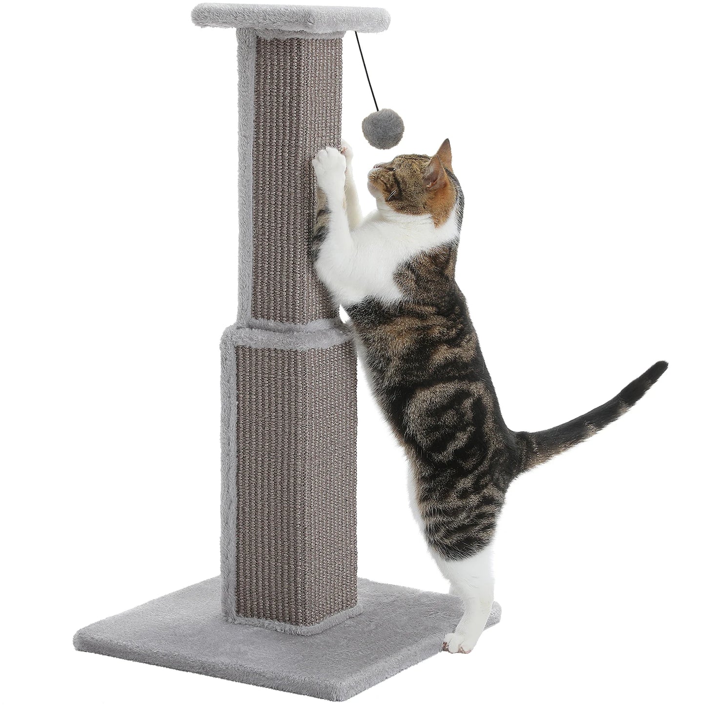 Large Scratching Post for Indoor Cats with Woven Sisal Dangling Ball