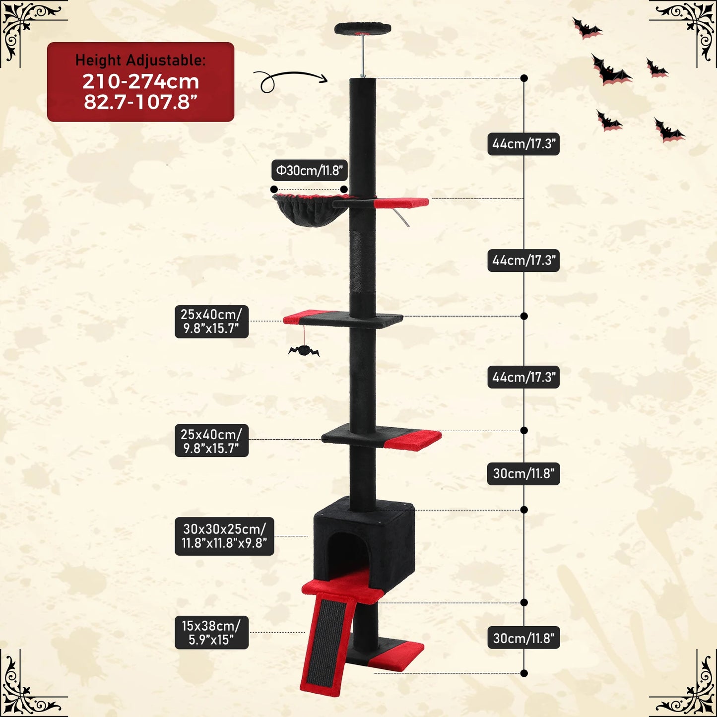 Adjustable Floor-to-Ceiling, Multi-Level Cactus Cat Tree