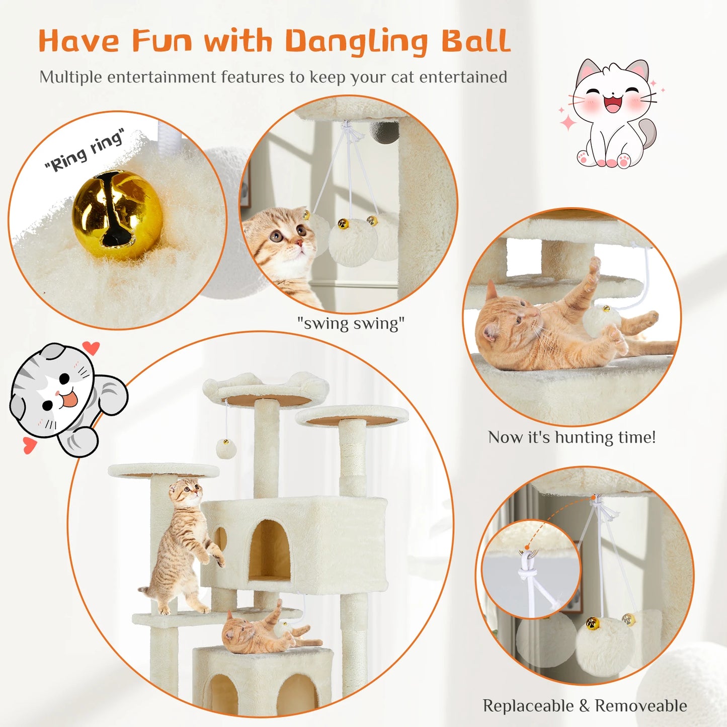 Indoor 54-inch Multi-Level Cat Tree/Tower with Scratching Post