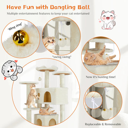 Indoor 54-inch Multi-Level Cat Tree/Tower with Scratching Post