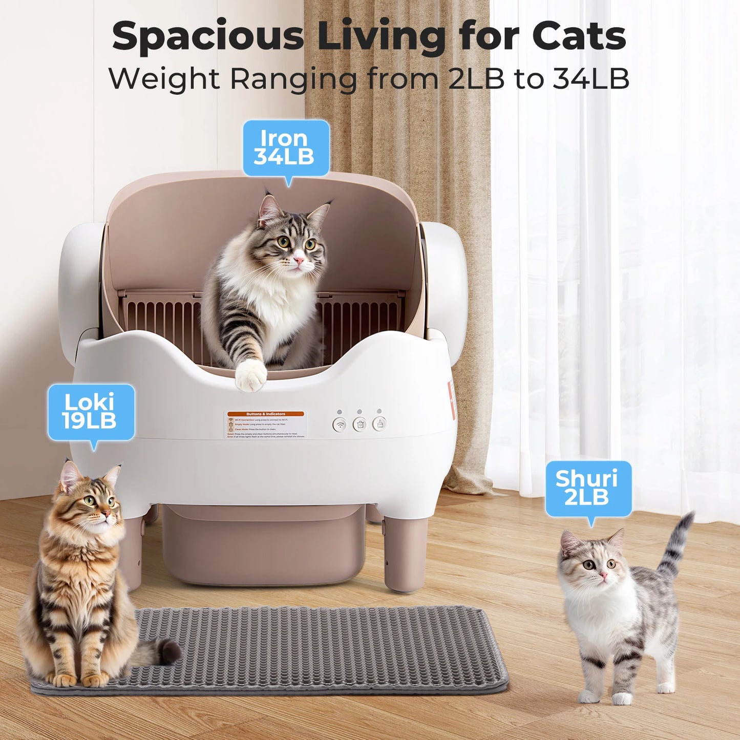 Self Cleaning, Automatic Cat Litter Box with APP Control, Odor-Free  Large Waste Bin, Open-Top for Multi Cats