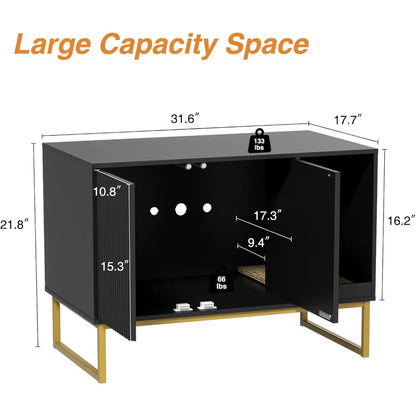 Modern Litter Box Furniture with Scratch Pad, Metal Legs, Enclosed Cabinet Design:  31.5 Inches