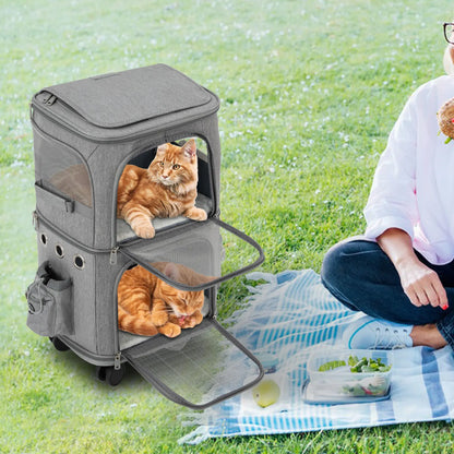 Double-Compartment Pet Carrier with Wheels