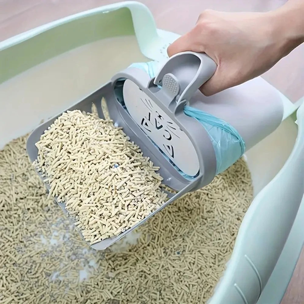 Easy-Use Cat Litter Scoop with Waste Bag Holder | Plastic Litter Box Cleaner | Ideal for All Cat Breeds | Essential Pet Supply