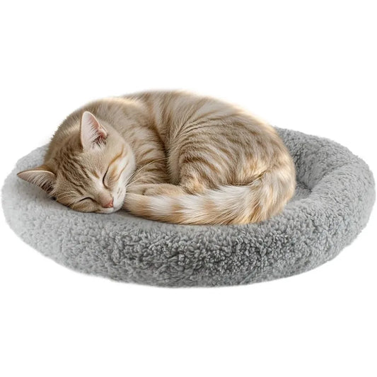 Small Round Cat Bed Mat with Surrounding Pillow