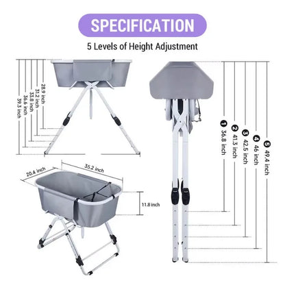 Elevated, Adjustable and Foldable Pet Bath Tub
