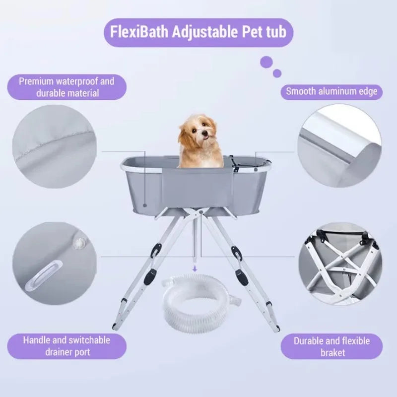 Elevated, Adjustable and Foldable Pet Bath Tub