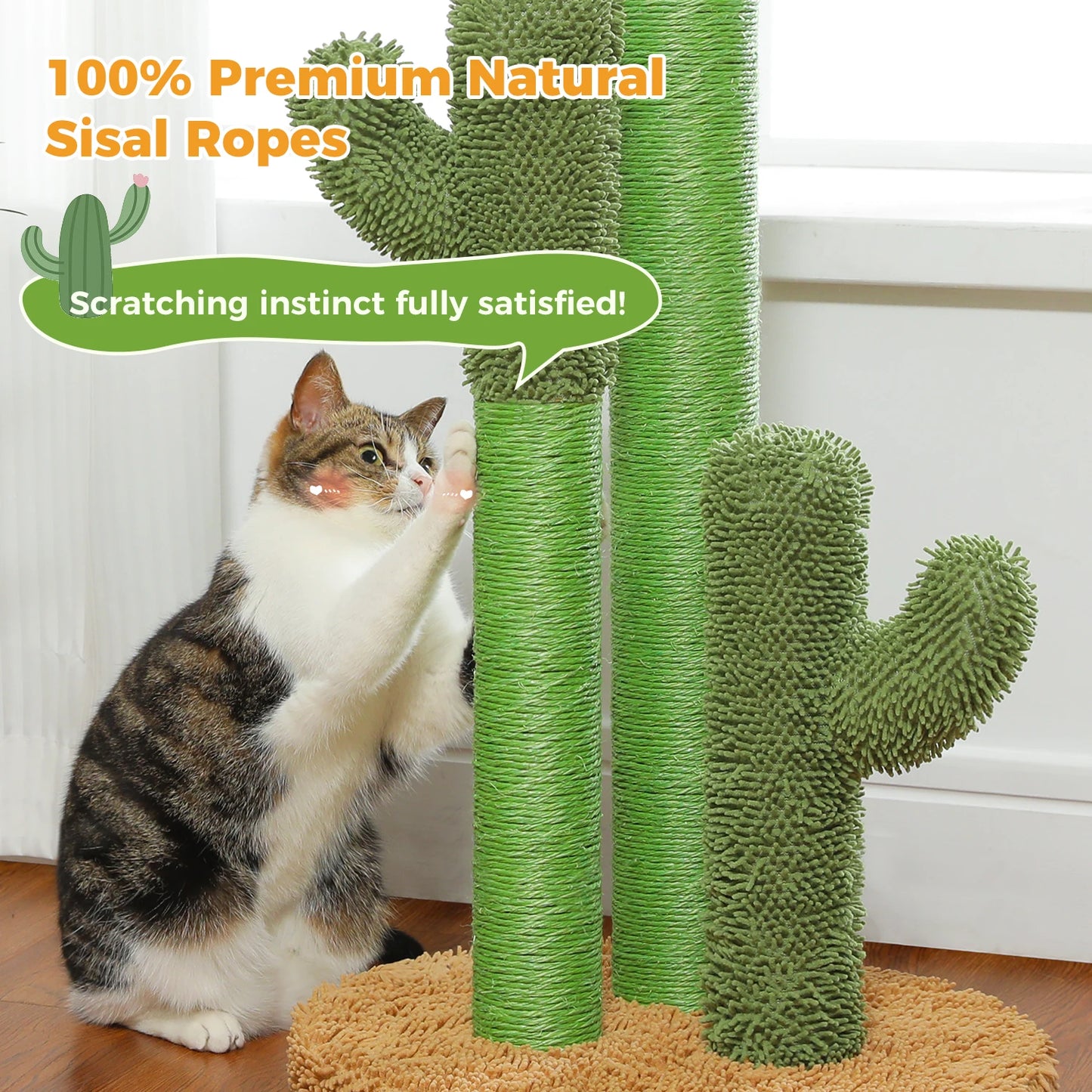 Cactus Cat Scratching Post  with 3 Sisal Scratching Poles and Interactive Dangling Balls