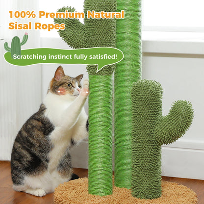 Cactus Cat Scratching Post  with 3 Sisal Scratching Poles and Interactive Dangling Balls