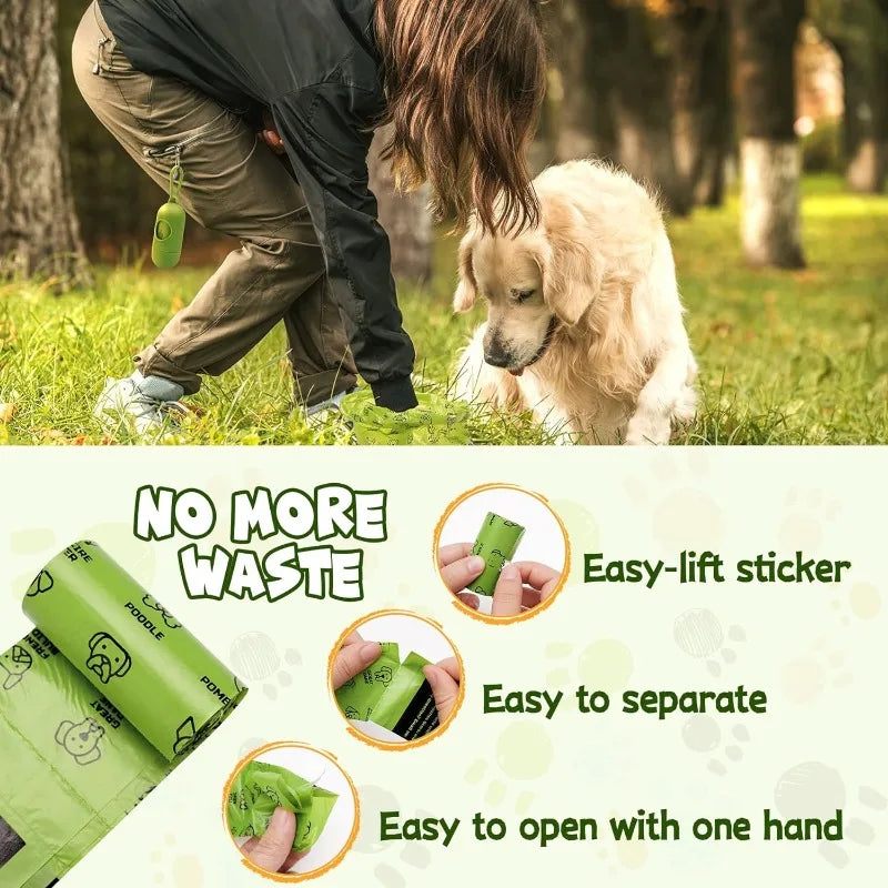 Thick Waste Poop Bag Set with Dispenser & Leash Clip for Pets