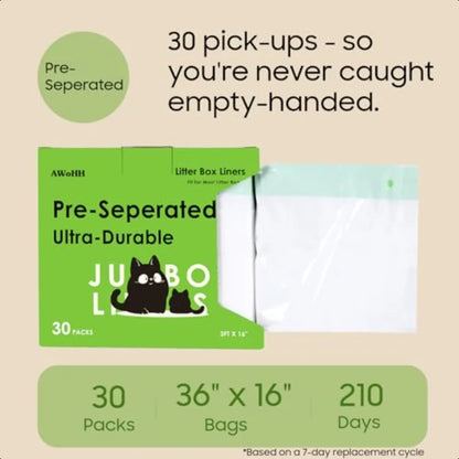 30-Count Heavy Duty, Pre-Separated Drawstring Cat Litter Box Liners  36 x 16