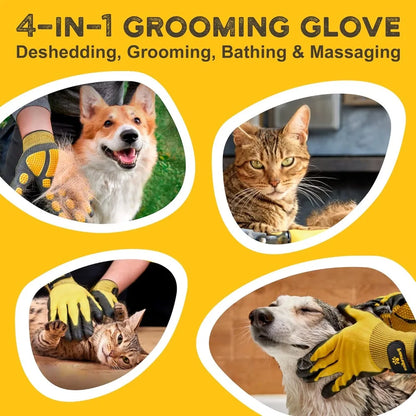 Pet Grooming and Bathing Gloves - Effective Pet Hair Removal and Deshedding + Massaging