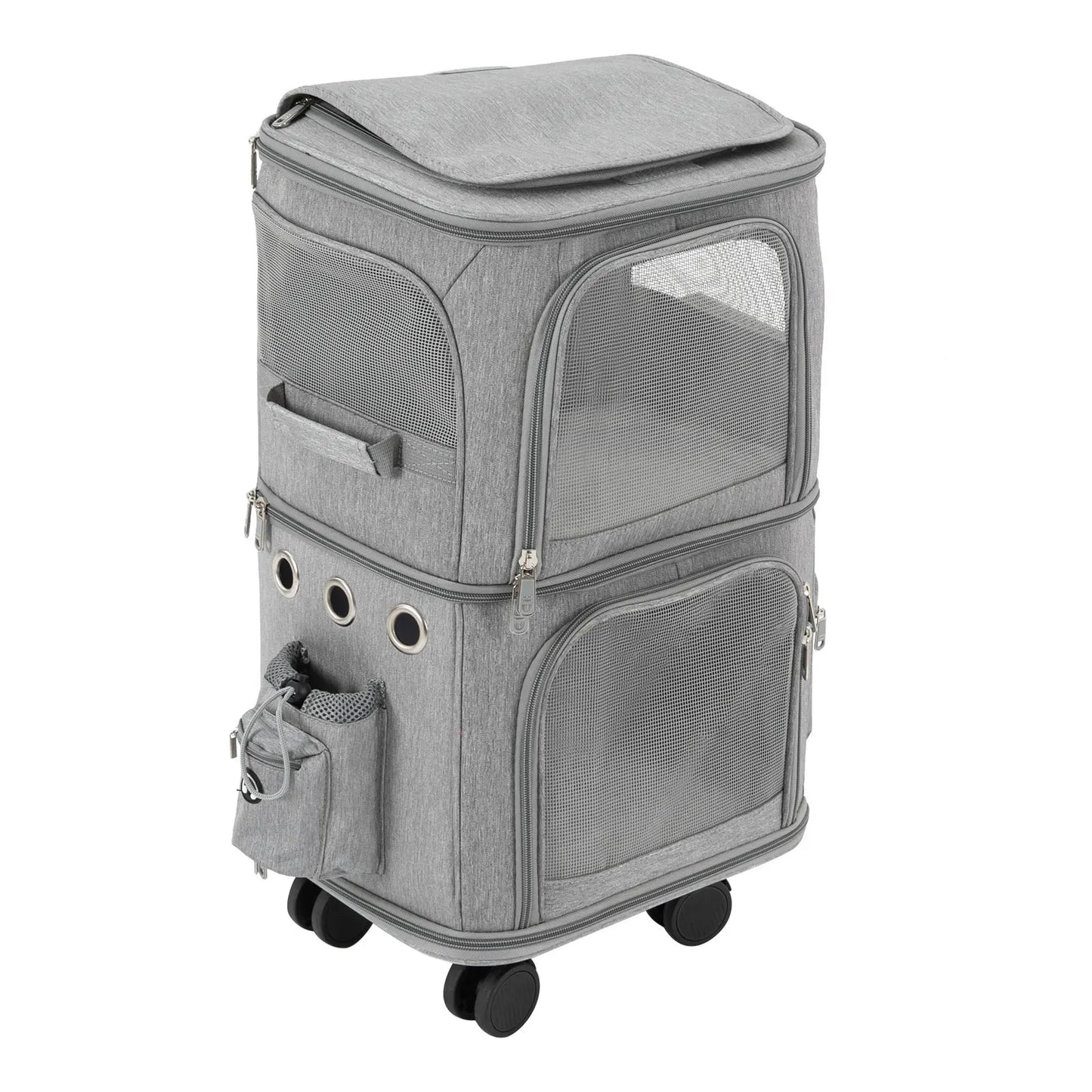 Double-Compartment Pet Carrier with Wheels