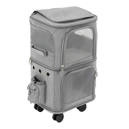 Double-Compartment Pet Carrier with Wheels
