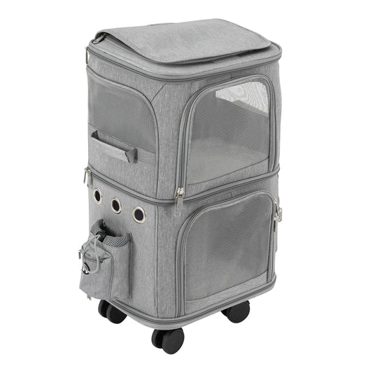 Double-Compartment Pet Carrier with Wheels