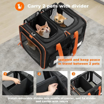 Large Double Pet Carrier with Removable Divider