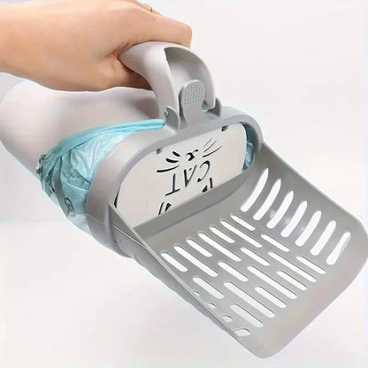 Easy-Use Cat Litter Scoop with Waste Bag Holder | Plastic Litter Box Cleaner | Ideal for All Cat Breeds | Essential Pet Supply