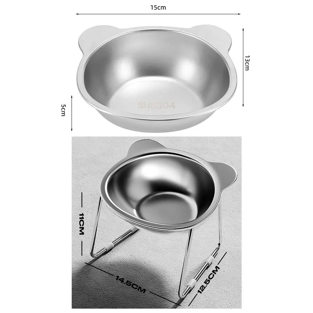 Shatter-Resistant, Stainless Steel Elevated Cat Bowl with Tilted Neck Guard at 15°