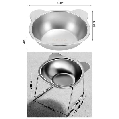 Shatter-Resistant, Stainless Steel Elevated Cat Bowl with Tilted Neck Guard at 15°