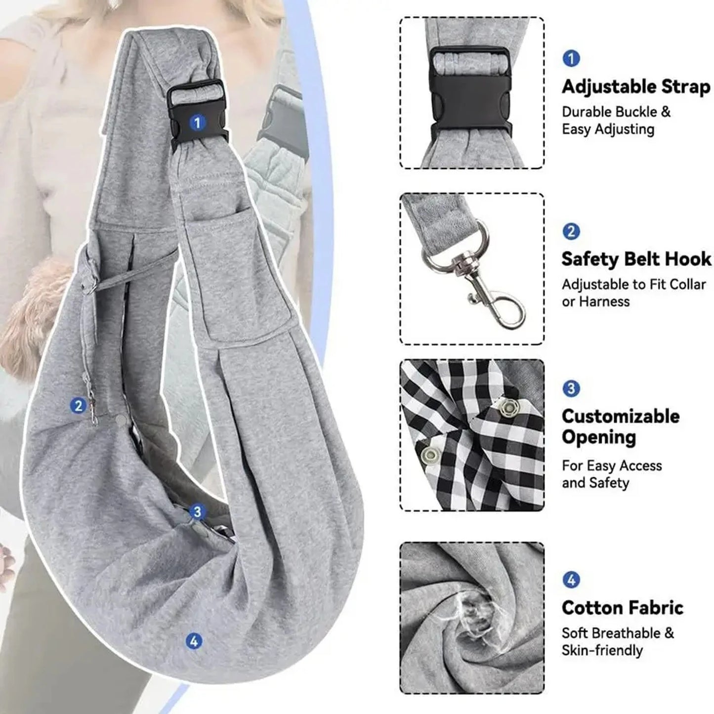 Small, Hands-Free Reversible Crossbody Pet Sling Holder