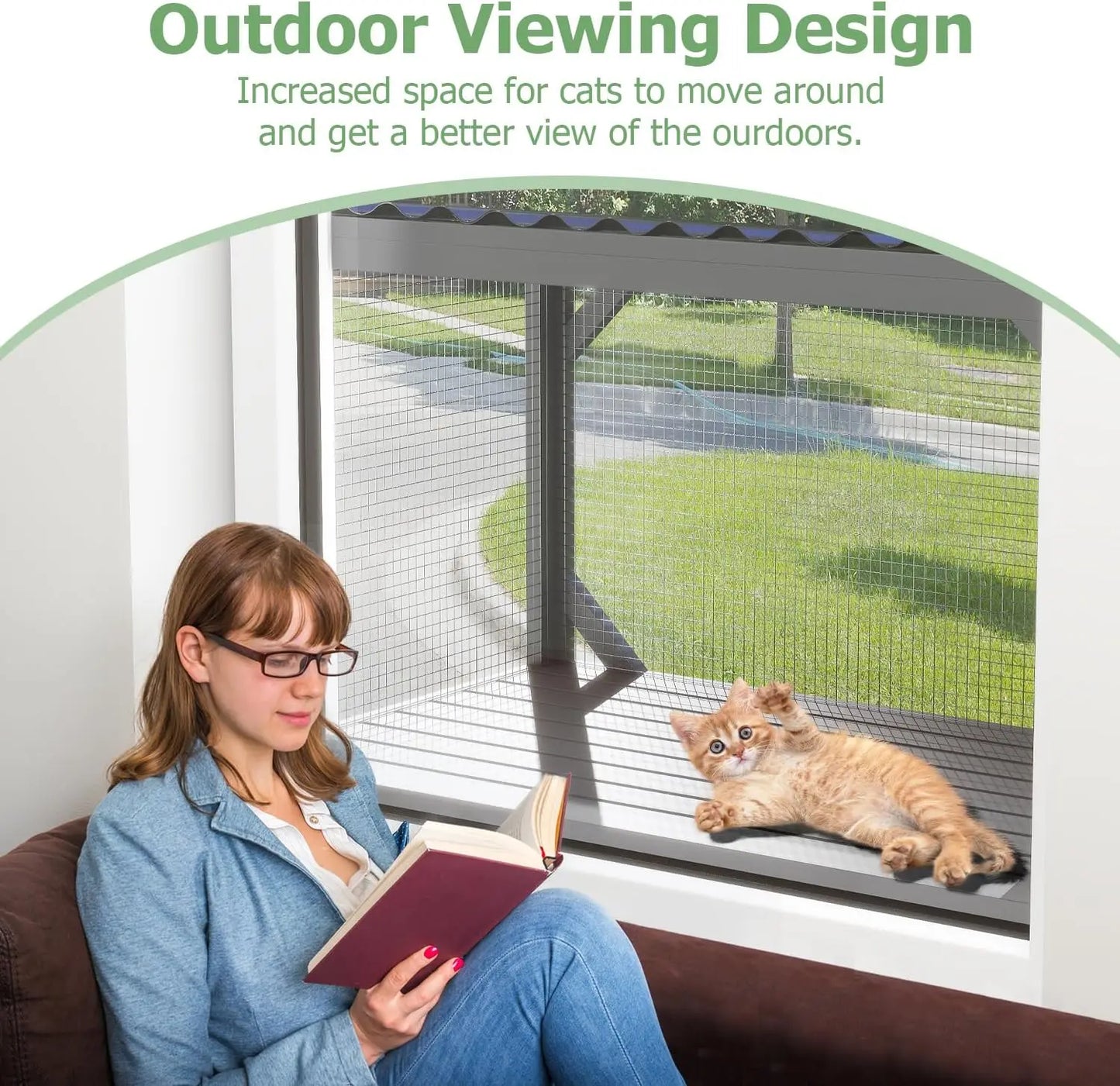 Catio Outdoor Cat Enclosure - Window Perch & Hammock for Sunbathing, Napping, Overlooking