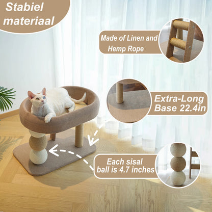 Indoor Cat Climbing Frame Tower Bed with Ice Mat and Hanging Sisal Ball