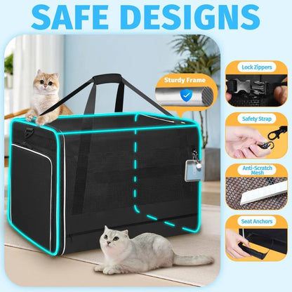 Side Expandable Extra Large Cat Carrier with Litter Box Area