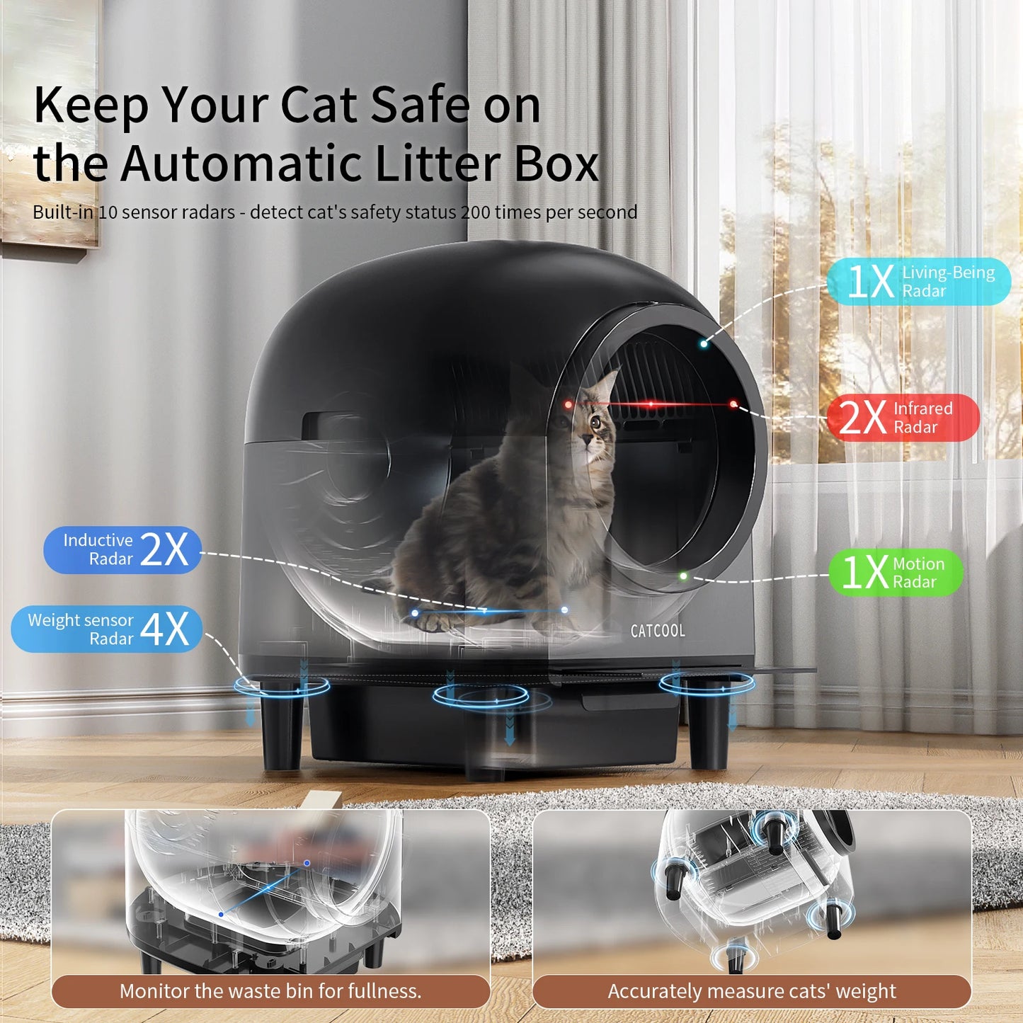 Self Cleaning Automatic Cat Litter Box with Stairs, Safety Protection and APP-Control