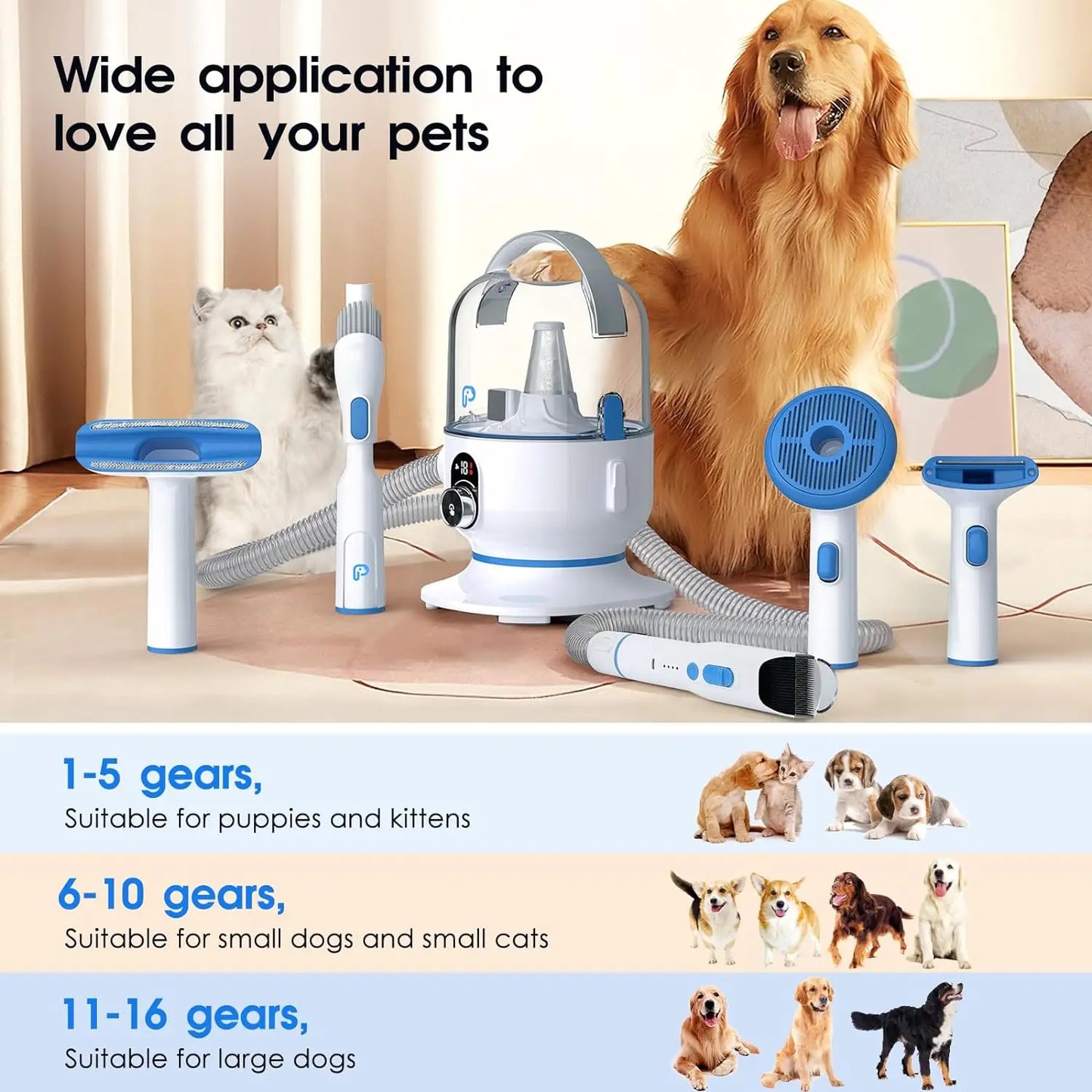 Pet Grooming Kit with 2L Vacuum Suction and 5 Grooming Tools
