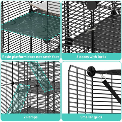 3-Tiers Cat Cage Enclosure Metal Wire Cat Kennel Playpen w/ Hammock for 1-2 Cats