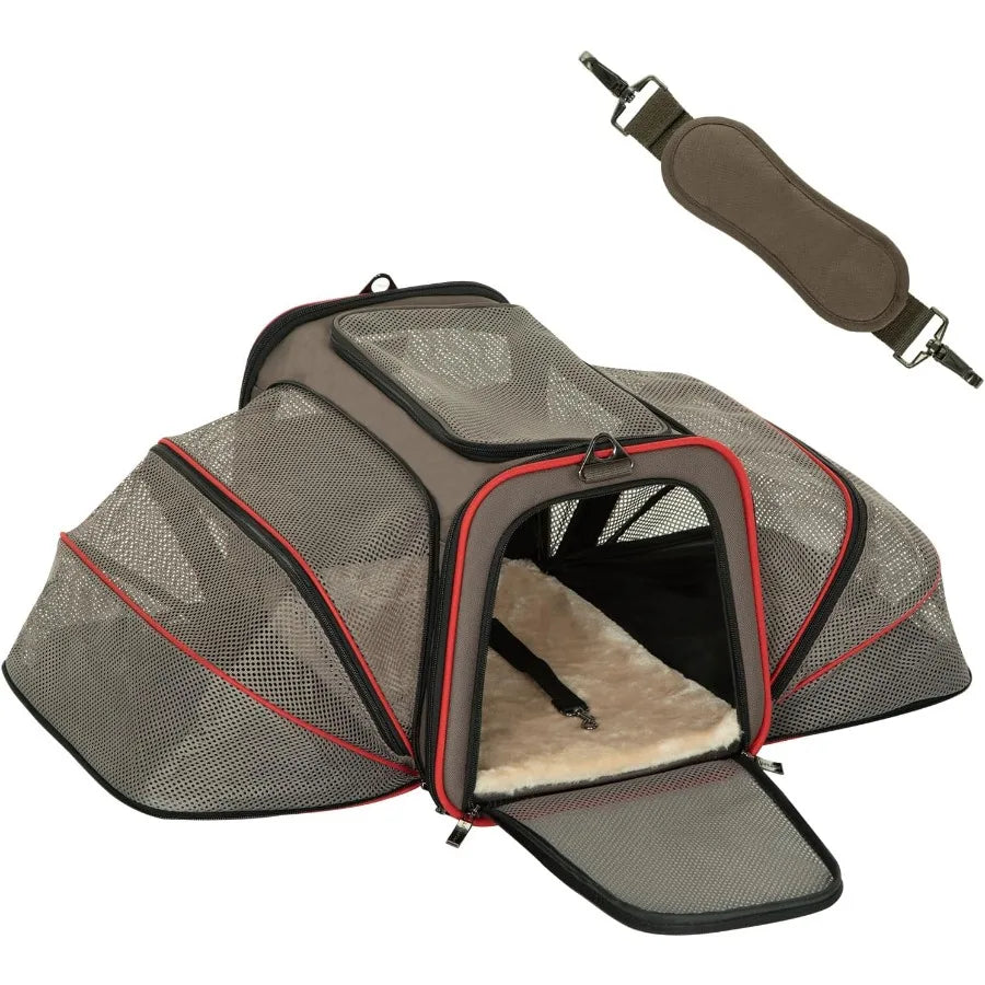 2-Side Expandable Cushioned Pet Carrier - Fits Two Cats or One Dog