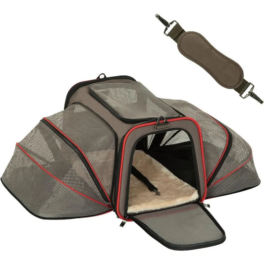 2-Side Expandable Cushioned Pet Carrier - Fits Two Cats or One Dog