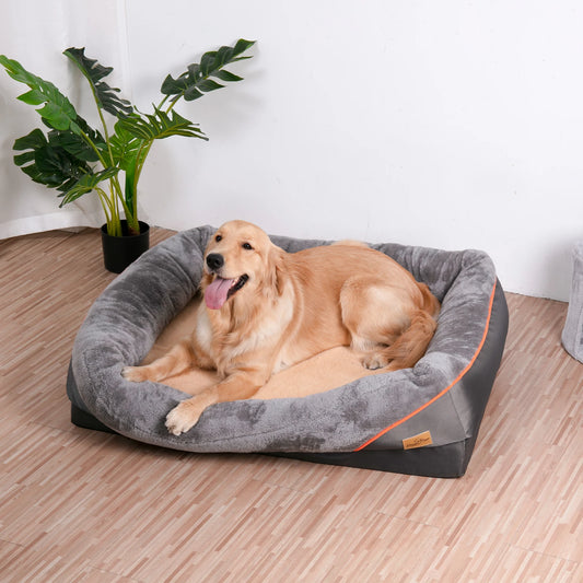 Super Soft Orthopedic Foam Pet Bed with Cotton-padded Bolster and Removable Cover