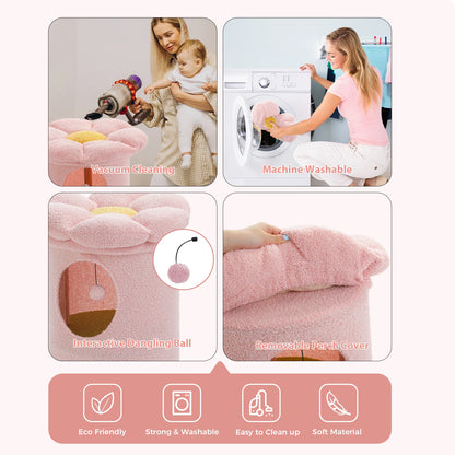 Large  Cat House with Removable Flower Cat Bed and Hideaway