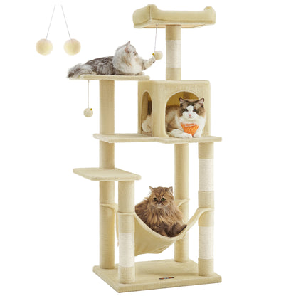 Multi-level, 56.3-Inch Cat Tower/Tree/Condo  with 4 Scratching Posts, 2 Perches, Hammock and Cave