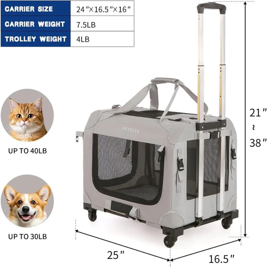 Soft-Sided, Collapsible and Ventilated Pet Carrier with Wheels