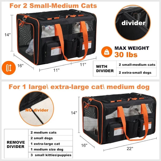 Large Double Pet Carrier with Removable Divider
