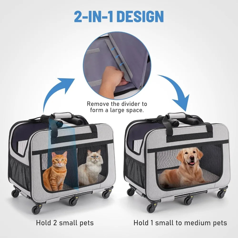 Double Pet Carrier with Wheels