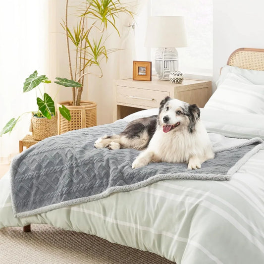 Waterproof Dog Blankets for Large Dogs - Pet Blanket for Couch Protector Washable, Premium Jacquard Coral Fleece Cat Throw Blan