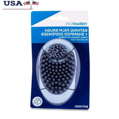 Ergonomic Dog/Cat Grooming Brush with Shampoo Dispenser and Soft Silicone Bristles for Bathing and Massaging