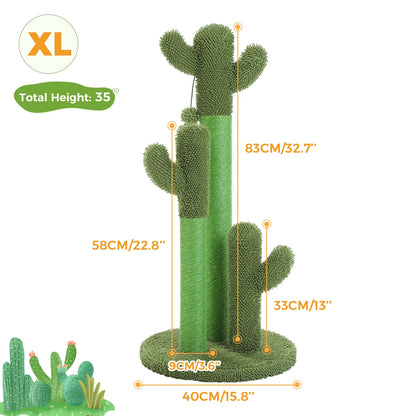 Cactus Cat Scratching Post  with 3 Sisal Scratching Poles and Interactive Dangling Balls