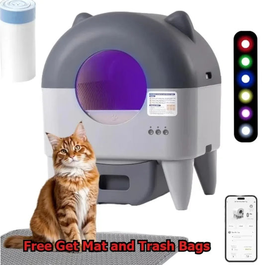 Multi-Cat Compatible Automatic Cat Litter Box with APP Control and Odor Control
