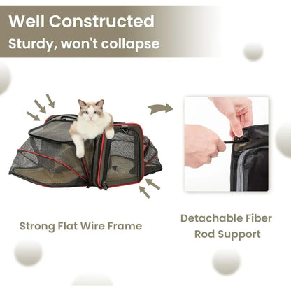 2-Side Expandable Cushioned Pet Carrier - Fits Two Cats or One Dog