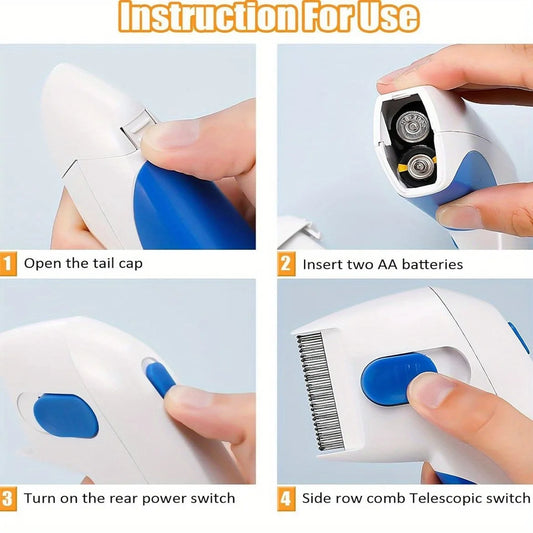 1pcs Cat & Dog lectitc Hlea Comb, hemoves oose Hai fleas,And Eggs:.lectronicice Remover, suitable For Cats, Dogs,And abits. Efec