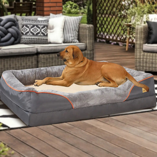 Super Soft Orthopedic Foam Pet Bed with Cotton-padded Bolster and Removable Cover