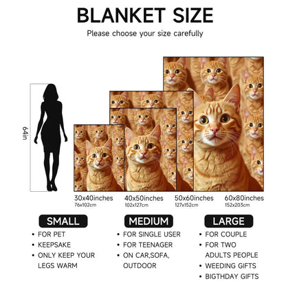 1-piece multi-use, soft, orange cat-themed flannel blanket