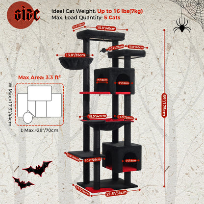 Tall Indoor Cat Tree/Tower  with Super Large Hammock and  Scratching Posts