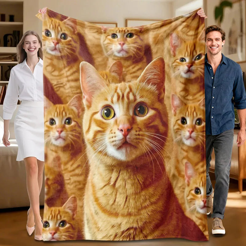 1-piece multi-use, soft, orange cat-themed flannel blanket