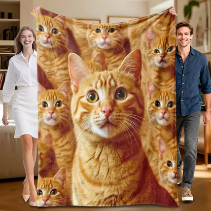 1-piece multi-use, soft, orange cat-themed flannel blanket